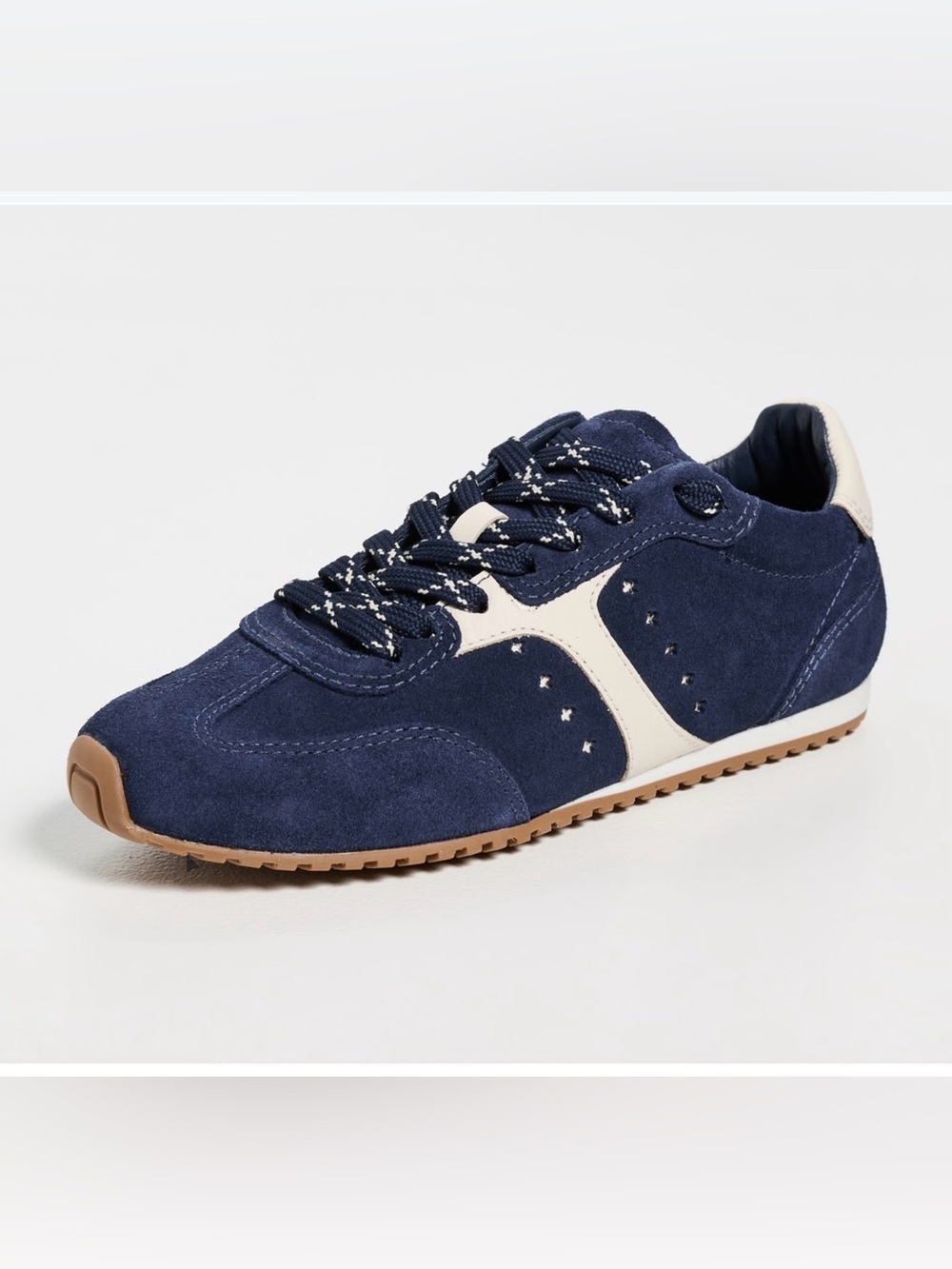 Larroude Stella Navy Suede Casual Sneakers with Cream Accent